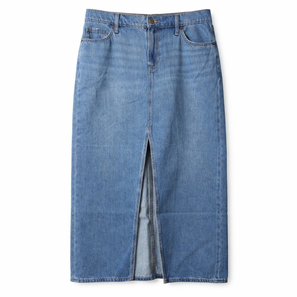 OLD NAVY Mid-Rise Denim Maxi Skirt Sz 6 Deep Front Slit Y2K Minimalist Modest